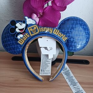 Disney Blue Mickey Ear Headband with Gold Trim